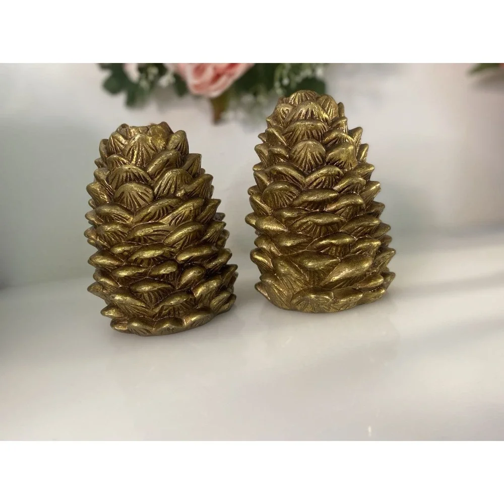 Vintage Otagiri 1996 Enesco Pinecone Taper Candle Holders Set of 2 Ceramic 5